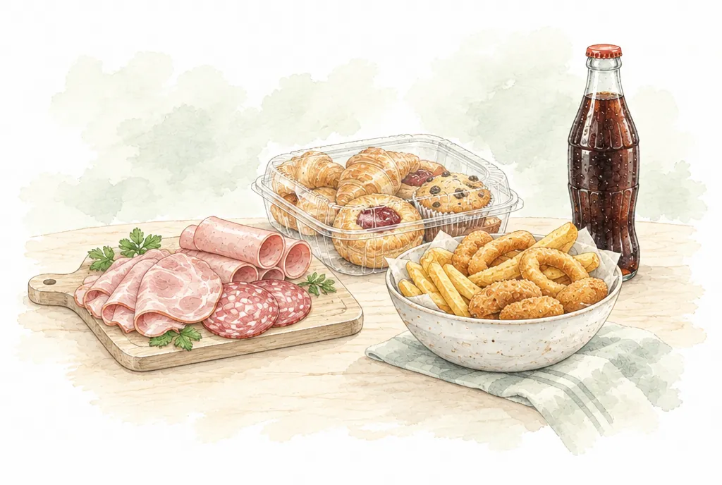Embutidos, pan dulce, refresco y frituras