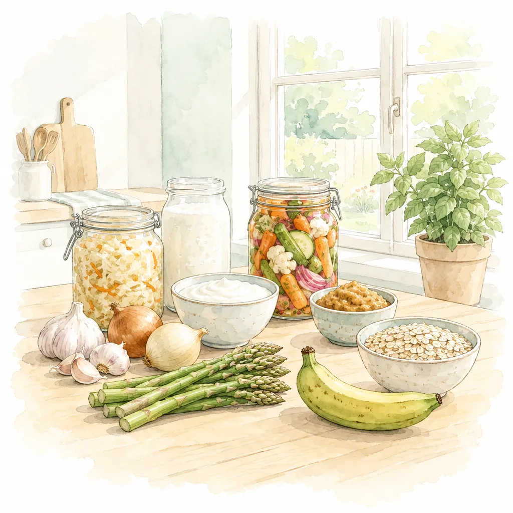 Alimentos fermentados como yogur natural, kéfir, chucrut y kimchi junto a alimentos prebióticos - Clínica Denki