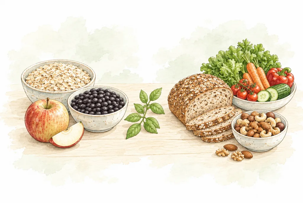 Avena, frijol y manzana frente a trigo integral, verduras y nueces