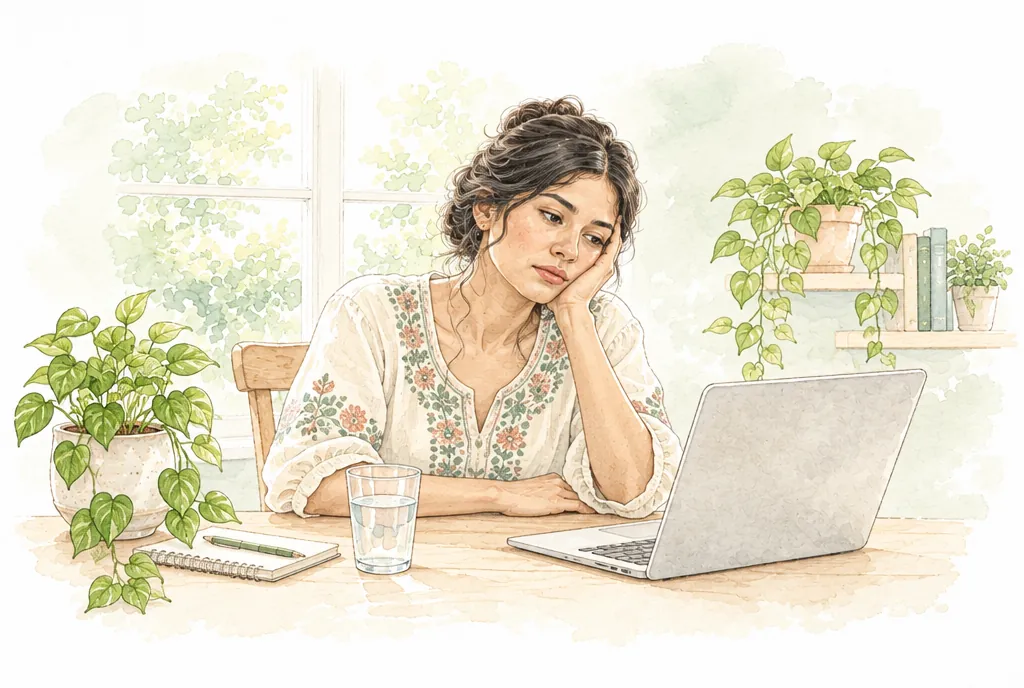 Mujer joven cansada apoyando la cabeza en su escritorio