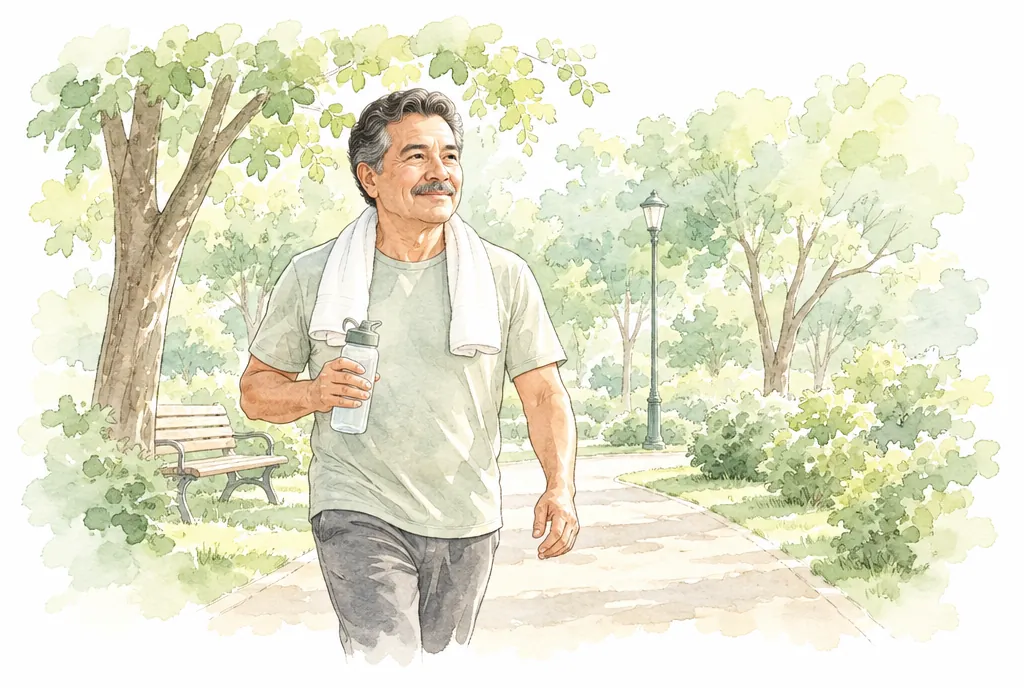 Hombre caminando en un parque antes de su cirugía