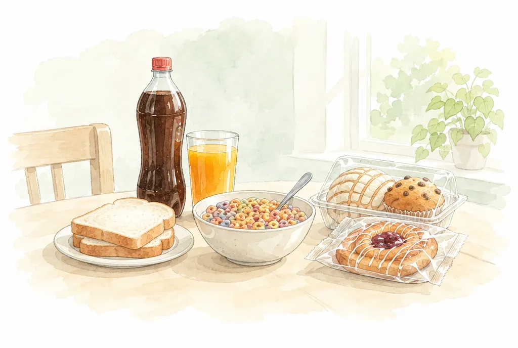 Bebidas azucaradas, pan blanco y pastelitos